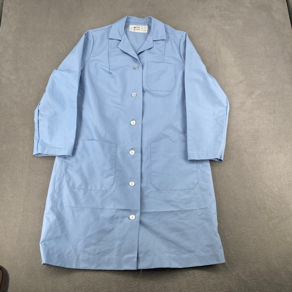 Vintage Angelica Lab Coat Blue Button Front Workwear Style 88010RCW Size 34 USA